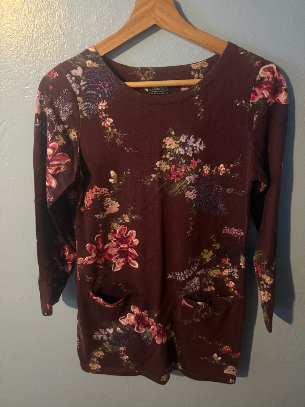 Vintage Joules Plum Cottagecore Floral Long-Sleeve Tunic Dress